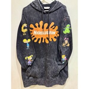💚🧡Nickelodeon Hoodie Men's Size XL Logo Retro 90's Style Rugrats Acid Wash